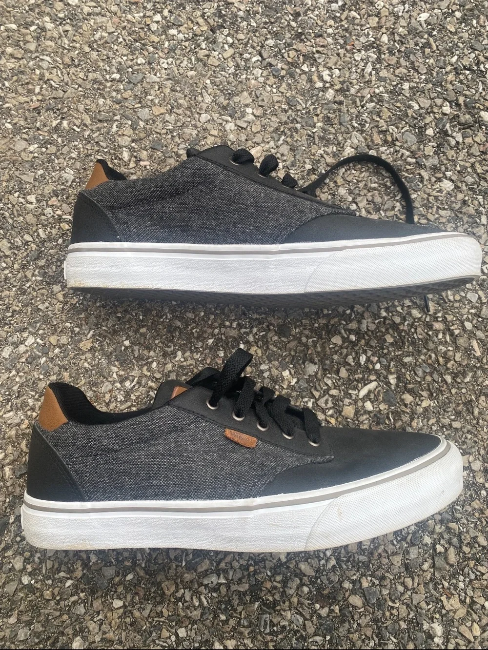 Vans Gray and Black Low-Top Canvas Sneakers with Brown Accents